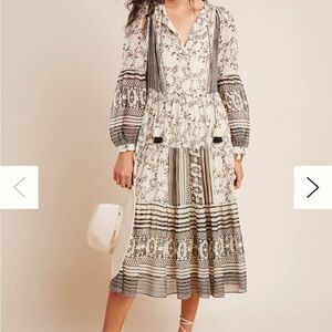 Anthropologie Talulah Tiered Midi Dress Elegant Black and White Floral size s